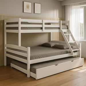 Treliche Madeira Pinus com Cama Solteiro Casal Resistente Branco