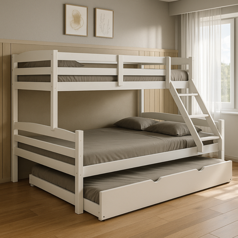 Treliche Madeira Pinus com Cama Solteiro Casal Resistente Branco