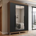 Ver imagem 1 de Guarda-Roupa Solteiro com Pés 4 Portas Batentes com Espelho Rustic/Preto/Preto Venus Madesa