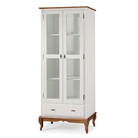 Cristaleira 2 Portas 3 Prateleiras 1 Gaveta e Pés Luiz Xv 60302 Linz Móveis - Off White/imbuia