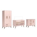 Ver imagem 1 de Berço Mini Cama + Guarda Roupa Infantil 3 Portas + Comoda Sapateira Retro - Rosa