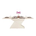 Ver imagem 1 de Mesa de Sala Jantar Zafira + Tampo Madeirado Vidro Curvo 200x100cm Off White - Dj Móveis