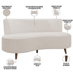 Sofá Chaise Living 2 Lugares 160cm para Sala Istambul K01 Bouclê Creme - Lyam Decor - 7