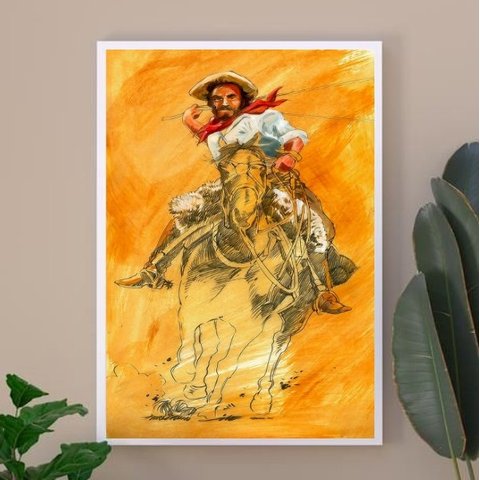 Quadro Decorativo Umbanda Boiadeiro 45x34cm - com Vidro:madeira Preta