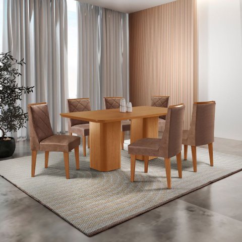 Mesa de Jantar Eloise 180cm Tampo Mdf Laminado com 6 Cadeiras Isadora Moderna Mobília
