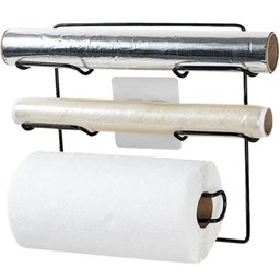 Suporte Porta Rolos Papel Alumínio Toalha e Filme Pvc sem Furos Adesivo para Parede Cromado Utimil - 5