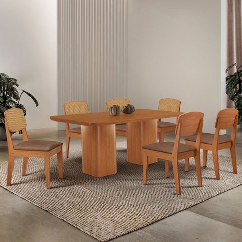 Mesa de Jantar Eloise 180cm Tampo Mdf Laminado com 6 Cadeiras Copper Premium Moderna Mobília