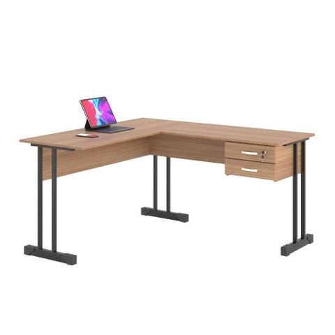 Mesa em L para Escritório Vila Serena Rael Montana Moderno 2 Gavetas 143cm Marrom Plata Móveis