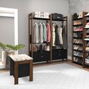 Ver imagem 5 de Puff Baú com Assento Estofado em Figuras Geométricas Preto/Nogal