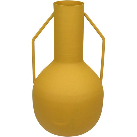 Vaso Garrafa Decorativo de Metal Amarelo 20x11x11cm Enfeite Sala Mesa Estante