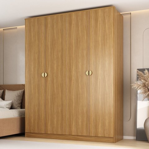 Guarda-Roupa Solteiro 100% MDF 4 Portas 2 Gavetas Brescia Marrom/Nogueira