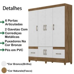 Guarda Roupa Casal 6 Portas 9120 Naturale Branco Moval - 3