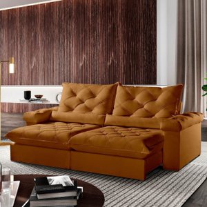 Sofá Retrátil e Reclinável 2,80m 4 Lugares Pillow com 18cm Fibra Siliconada Veneza - Movenzo Estofad