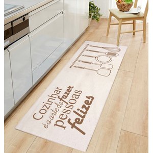 Tapete Passadeira Antiderrapante Natural Felizes Marrom 45x140cm FASTLAR