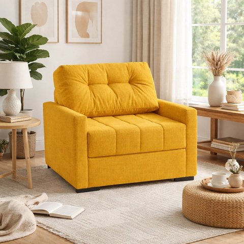 Sofá Cama Solteiro 100cm Murilo Uno Linho Amarelo