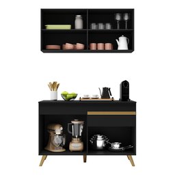 Cozinha Compacta 2 Pç com Armário e Balcão Mp3687 Veneza Gb Preta - 6