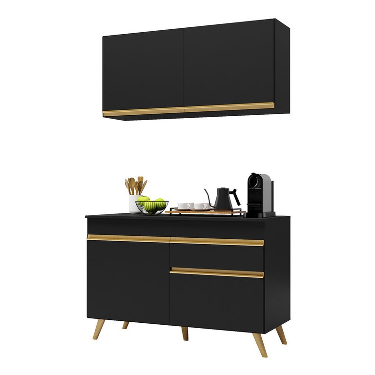 Cozinha Compacta 2 Pç com Armário e Balcão Mp3687 Veneza Gb Preta