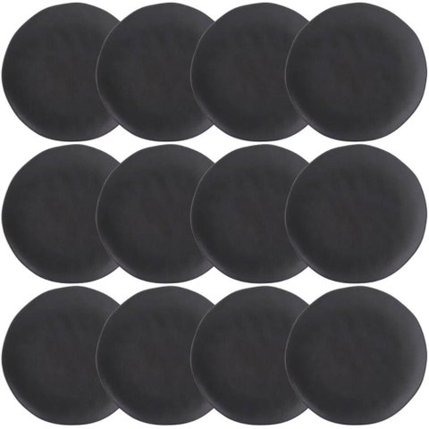 Kit 12 Pratos Rasos Orgânicos Preto 26,5cm Cerâmica Stoneware Comida Oriental Sushi Sashimi