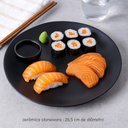 Ver imagem 2 de Kit 12 Pratos Rasos Orgânicos Preto 26,5cm Cerâmica Stoneware Comida Oriental Sushi Sashimi