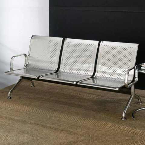 Longarina Inox 3 Lugares com Braço Esterno