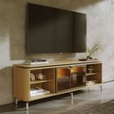 Ver imagem 1 de Rack para TV até 75” 1 Porta com Vidro Reflecta e LED Lincoln Float 169 cm - Carvalho c/ Champanhe