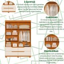 Ver imagem 4 de Guarda Roupa Doble 4 Portas 4 Gavetas Quarto Cinamomo com Off White - Albatroz
