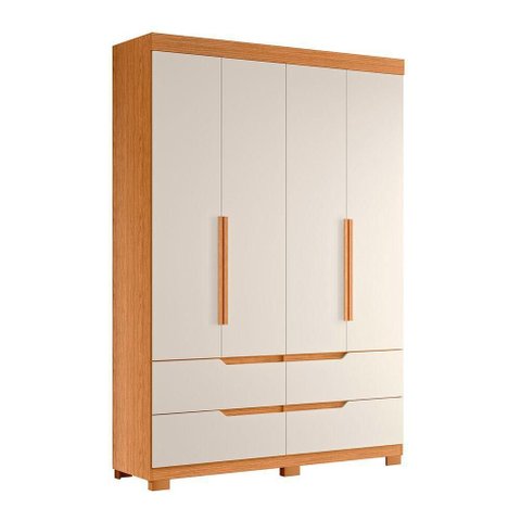 Guarda Roupa Doble 4 Portas 4 Gavetas Quarto Cinamomo com Off White - Albatroz