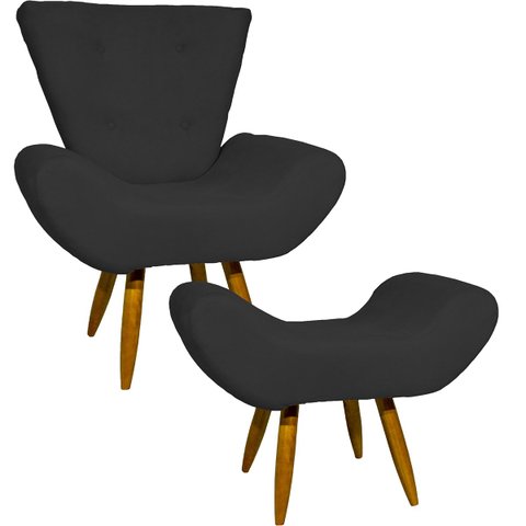 Kit Poltrona Decorativa Para Sala Recepção Escritório Consultório + Puff Emilia Suede