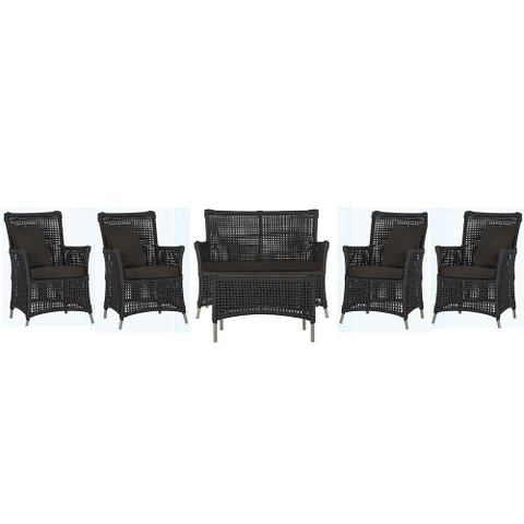 Jogo Sofá 4 Poltronas e Mesa Igapó Fendi E9 Trama Original Preto