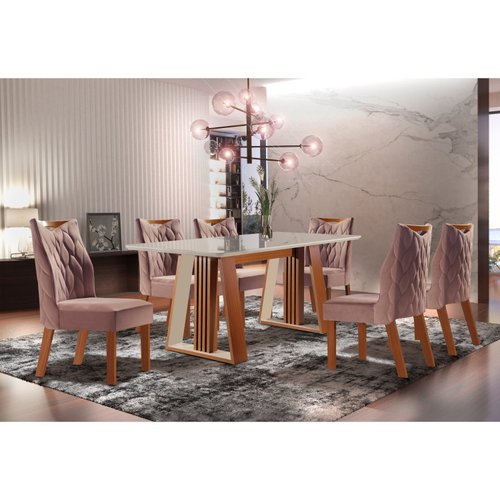 Mesa de Jantar Firenze c/ 4 Cadeiras Delta – LJ Móveis – 135×90 – Castanho  Premium / Off White