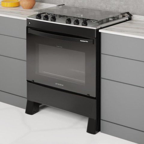 Fogão 5 Bocas a Gás com Tampa Bivolt Premium Plus Realce Cr229 Preto