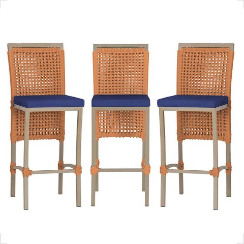 3 Banqueta em Alumínio Roma Fendi Corda Náutica Tecido 10
