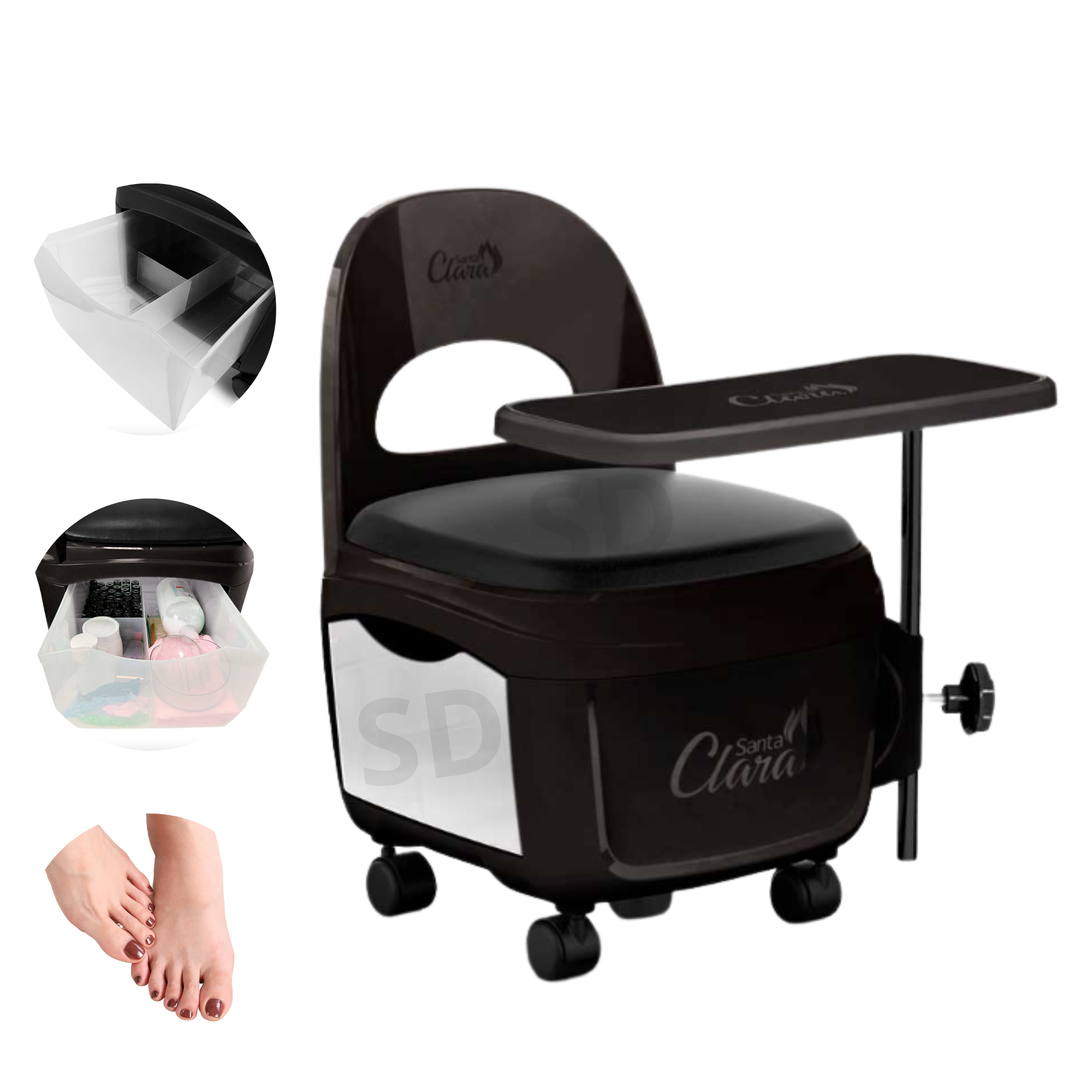 Cadeira Cirandinha Manicure Pedicure C/ Gaveta e Suporte Pés ...