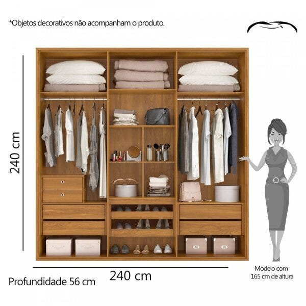 Guarda-Roupa Casal 6 Portas 4 Gavetas 2 Sapateiras Deslizantes