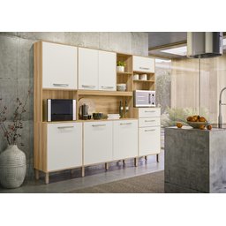 Kit Cozinha Hortelã 240 - 8 Portas 2 Gaveta - Freijó / Off White - 2 Kit Cozinha Hortelã 240 - 8 Portas 2 Gaveta - Freijó / Off White - 2