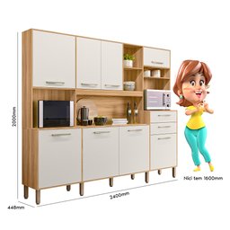 Kit Cozinha Hortelã 240 - 8 Portas 2 Gaveta - Freijó / Off White - 3 Kit Cozinha Hortelã 240 - 8 Portas 2 Gaveta - Freijó / Off White - 3