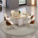 Ver imagem 1 de Conjunto Sala de Jantar Mesa Chanel Tampo Orgânico com Vidro 136cm com 6 Cadeiras Vitta Bege/Off White/Dourado/Terracota/Pérola