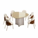 Ver imagem 3 de Conjunto Sala de Jantar Mesa Chanel Tampo Orgânico com Vidro 136cm com 6 Cadeiras Vitta Bege/Off White/Dourado/Terracota/Pérola