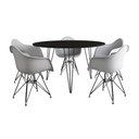 Ver imagem 2 de Mesa Jantar Redonda 110cm Preta Clips 3 Pés com 5 Poltronas Eames Eiffel Brancas Ferro Preto