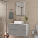Ver imagem 1 de Kit Gabinete Banheiro Rubi 80cm - Gabinete + Cuba + Espelheira - Madeirado/ Cinza