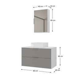 Kit Gabinete Banheiro Rubi 80cm - Gabinete + Cuba + Espelheira - Madeirado/ Cinza - 5