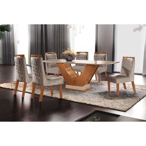 Conjunto Sala De Jantar Mesa Com Tampo De Vidro Safira 6 Cadeiras Atena 