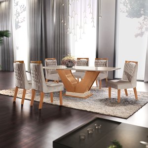 Conjunto Sala De Jantar Mesa Com Tampo De Vidro Safira 6 Cadeiras Atena 