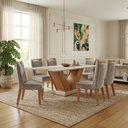 Ver imagem 1 de Sala de Jantar 6 Cadeiras Estofadas Atena e Mesa com Tampo MDF e Vidro Safira Cinamomo/Off White