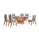 Ver imagem 2 de Sala de Jantar 6 Cadeiras Estofadas Atena e Mesa com Tampo MDF e Vidro Safira Cinamomo/Off White