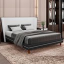 Ver imagem 1 de Cama Japonesa com Cabeceira Corea Casal Courino Preto / Bouclê Suave Off White - Sallar Home