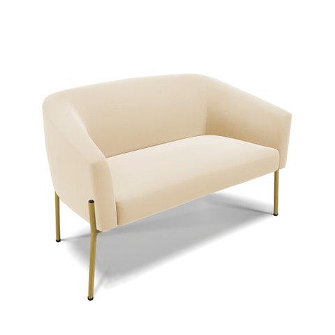 Sofá Namoradeira 2 Lugares Pé de Ferro Dourado Stella Suede Bege D03 - D'Rossi