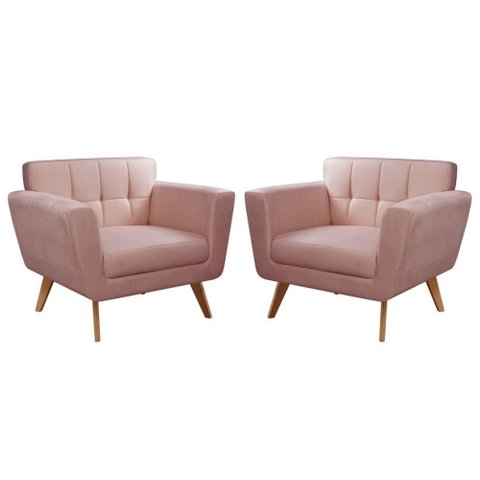 2 Poltronas Decorativa Bruna Living Sala Quarto Recepção - Veludo Rosê 390