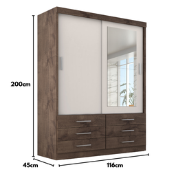 Guarda Roupa Solteiro Capri 2 Portas 6 Gavetas com Espelho - 5