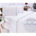 Ver imagem 2 de Jogo Lençol Casal King Percal Atenas Branco com Cinza 4 Pçs